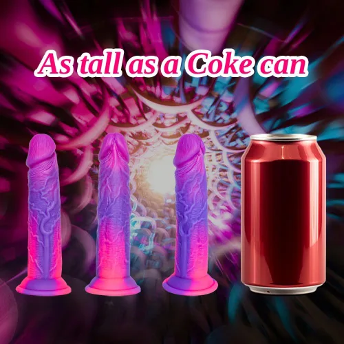Vista 6 de Consolador de 5 pulgadas ultra pequeño y realista de fantasía con ventosa, consolador de silicona mini lindo de 4" en púrpura y rosa para mujeres