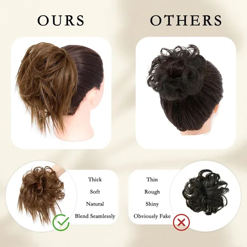 Vista 3 de MORICA - Pieza de cabello con moño alborotado y recogido, extensión de cabello con banda elástica de goma, extensiones de cabello sintético