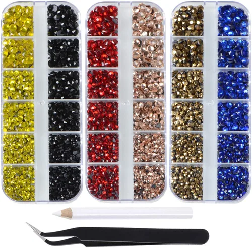 Vista 8 de Massive Beads Más de 9500 diamantes de imitación termoadhesivos redondos de vidrio con parte trasera plana para hacer tú mismo con 1 pinza y 1 12