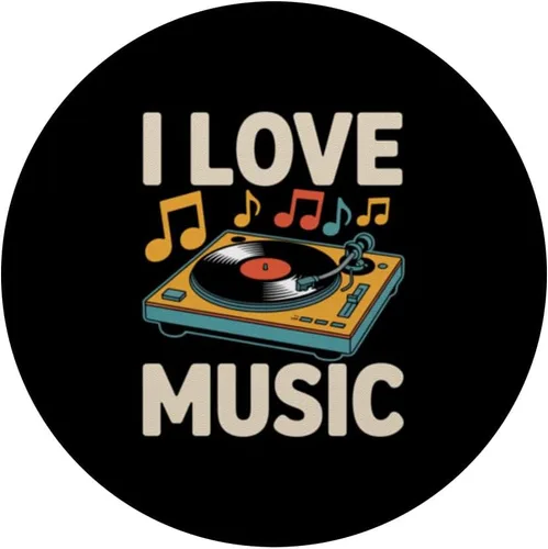 Vista 3 de I Love Music - Tocadiscos de vinilo retro con diseño PopSockets adhesivo PopGrip