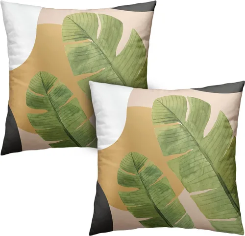 Vista 15 de Juego de 2 fundas de almohada abstractas bohemias de 16 x 16 pulgadas, modernas fundas de almohada de mediados de siglo, diseño de hojas verdes