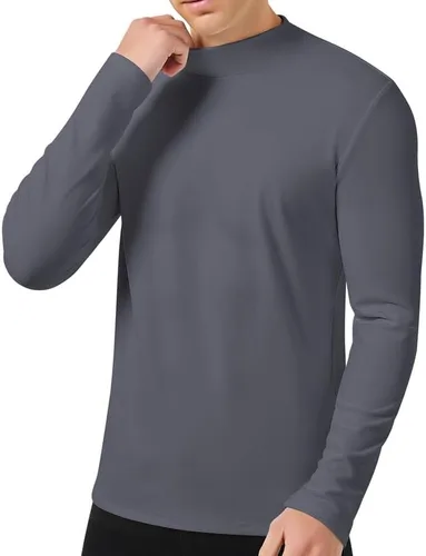 Vista 3 de SIMIYA Camisas de manga larga con cuello alto falso para hombre, suéter térmico ajustado y ajustado
