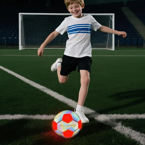 Vista 5 de Balón de fútbol que brilla en la oscuridad con luces LED, pelota de fútbol iluminada para juegos nocturnos, tamaño 5 regalo para niños y adultos