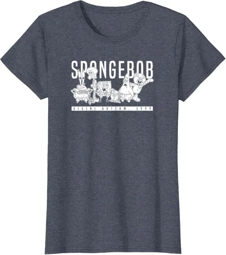 Vista 59 de Bob Esponja Vintage Group Simple Logo Camiseta, Negro