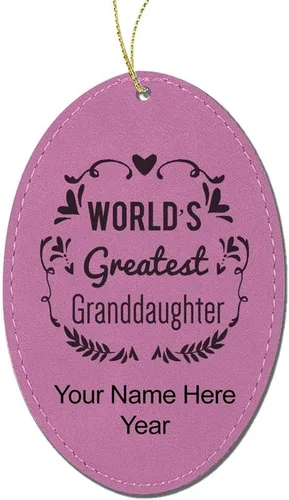 Vista 3 de LaserGram Personalized Christmas Ornament, World's Greatest Granddaughter, Faux Leather, Custom Laser Engraved Gift Idea (Oval Shape, Rustic)