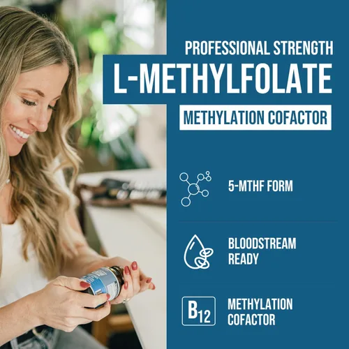 Vista 2 de L Metilfolato 15mg Plus Metil B12 Cofactor – Alta Potencia, Forma Activa 5-MTHF - Apoya el Estado de Ánimo, la Metilación, la Cognición – Formas