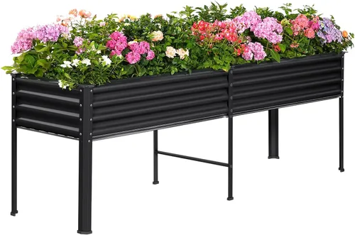 Vista 15 de Land Guard Cama de jardín elevada de metal ovalada galvanizada con patas para verduras (beige)