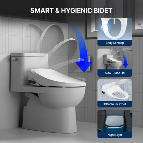 Vista 6 de Inus R32 - Asiento de inodoro eléctrico con calefacción y bidé alargado, agua caliente, asiento de inodoro de bidé con agua caliente de lujo