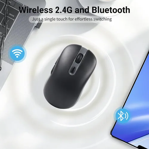 Vista 2 de Ratón inalámbrico, 3 modos Bluetooth 5.0 y 4.0, 2.4G, recargable, ergonómico, con 6 botones, para laptop, PC, Mac, iPad Pro, computadora (negro)