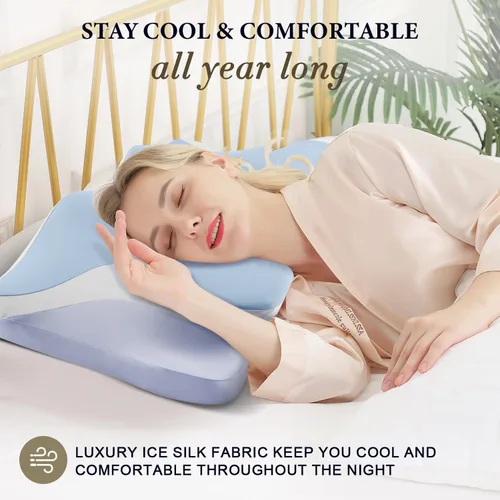 Vista 2 de Almohada cervical para aliviar el dolor de cuello, almohadas ergonómicas refrescantes de espuma viscoelástica para dormir, almohada de apoyo