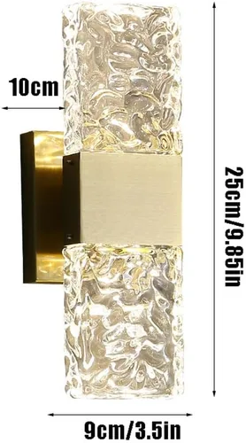 Vista 7 de Modernos apliques de pared de cristal, lámpara de pared con acabado de color dorado mate, iluminación de pared de cristal con pantalla de vidrio