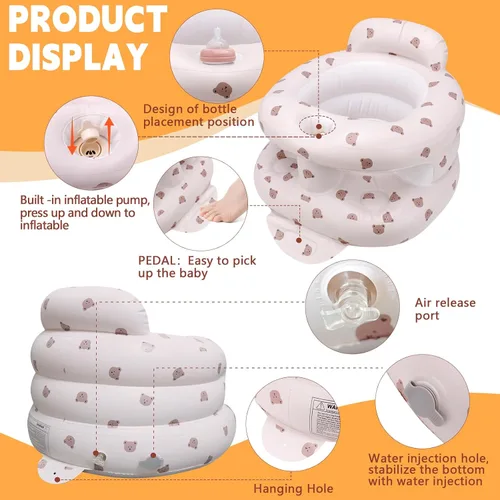 Vista 2 de Asiento de bebé inflable para bebés de 3 meses en adelante, asiento inflable de apoyo para bebé para sentarse, silla de bebé con bomba de aire