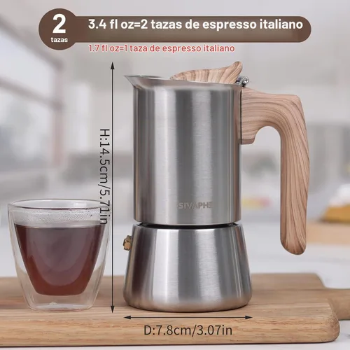 Vista 2 de Sivaphe Cafetera Espresso para Estufa de Acero Inoxidable 3.5 oz, 1-2 Tazas Cafetera Inducción Olla Moka, Olla Moka de 100ml Campaing, Olla Moka 2