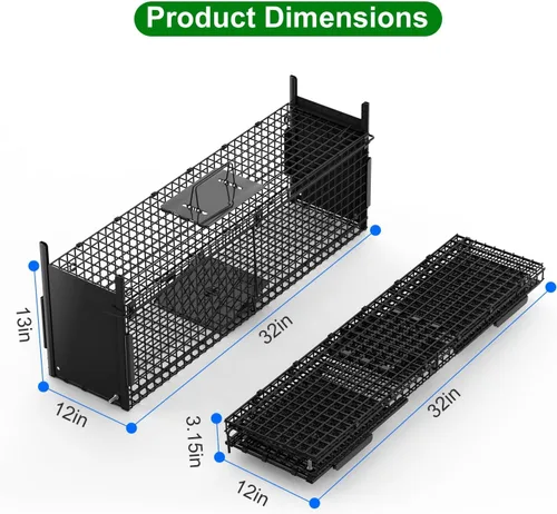 Vista 6 de 32in 2 Door Live Animal Trap, Humane Cage for Rabbits