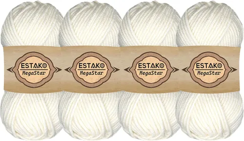 Vista 53 de Estako Megastar, 3.52 Oz (100g) de hilo de acrílico 75% y lana 25%, suave, peso grueso voluminoso #5 para crochet y tejer 120 yardas (110m)