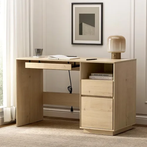 Vista 8 de Escritorio ejecutivo de 47 pulgadas con cajón de archivos, escritorio de computadora de granja con estación de carga y compartimento
