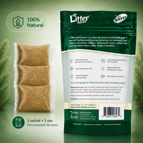 Vista 2 de Little Litter Saver Una nueva generación de desodorante de caja de arena para gatos Fórmula única para liberación lenta Aroma fresco natural