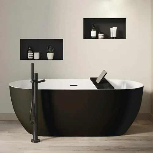 Vista 2 de BuildMyplace - Bañera independiente de acrílico de 67 pulgadas, bañera de baño contemporánea con desbordamiento y desagüe desplegable en cromo
