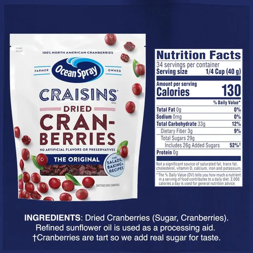 Vista 3 de Ocean Spray® Craisins® Arándanos Rojos Secos Originales, Fruta Seca, 48 oz