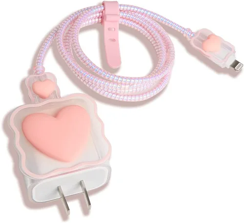 Vista 13 de Compatible con iPhone de 18 W/20 W, funda de cargador USB-C, bonito protector de cargador suave transparente con ondas de corazón 3D, bonito