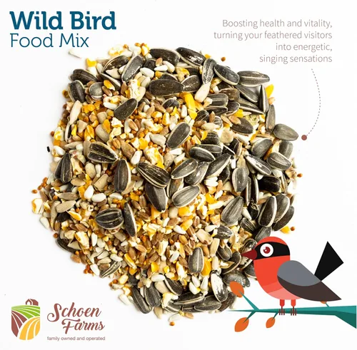 Vista 3 de Schoen Farms Mezcla gourmet de alimentos para pájaros silvestres (10 libras) para cardenales, garbanzos, trepadores, pájaros carpinteros y pájaros