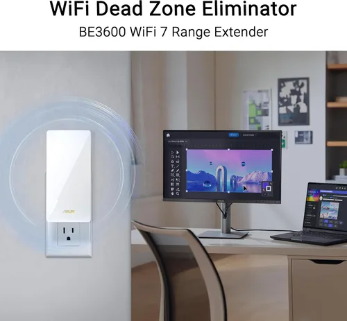Vista 7 de ASUS RP-BE58 BE3600 Extensor de rango WiFi 7 de doble banda (802.11be), extensor AiMesh para WiFi de malla sin costuras; funciona con cualquier