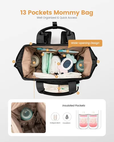 Vista 3 de LOVEVOOK Mochila pequeña para pañales, mini bolsa de bebé para niña o niño con cambiador, mochila para pañales para mamá y papá con hebillas