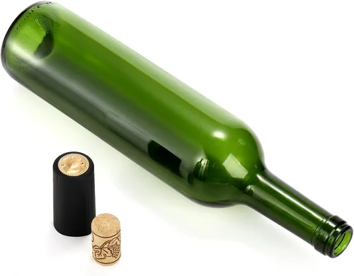 Vista 6 de DEAYOU Paquete de 8 botellas de vino burdeos de 25.4 fl oz, botellas de vidrio transparente con 8 corchos y 8 cápsulas retráctiles de PVC, botella