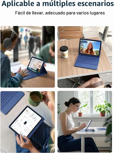 Vista 7 de CHESONA Funda compatible con iPad de 11ª (A16)/10ª generación con teclado Azul