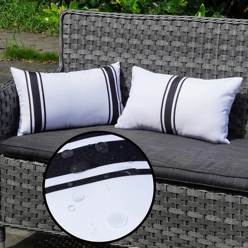 Vista 23 de ONWAY Juego de 2 fundas de almohada para exteriores impermeables de 16 x 16 pulgadas, fundas decorativas de lino, fundas de almohada de lino beige