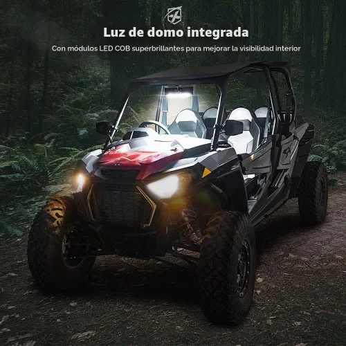 Vista 2 de Xprite 9" Espejo retrovisor central UTV con luces interiores y interruptor basculante, espejos retrovisores de aluminio se ajusta a 1.75"-2