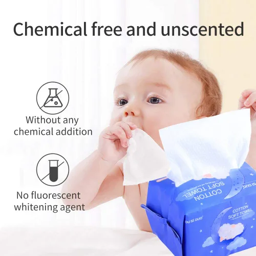 Vista 6 de Toallitas secas para bebé, hechas de 100% algodón, sin químicos, sin perfume, algodón ultra absorbente, pañuelos de uso húmedo y seco