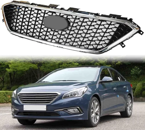 Vista 7 de munirater Rejilla superior delantera Cromo Honeycomb W/O Radar Hole Reemplazo para Sonata 2015-2017