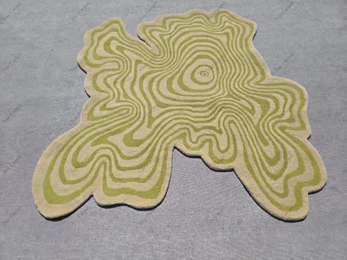 Vista 3 de Alfombra de forma irregular con patrón de ilusión copetuda a mano, 100% lana, hecha a mano (color multicolor, 4 x 4 pies)
