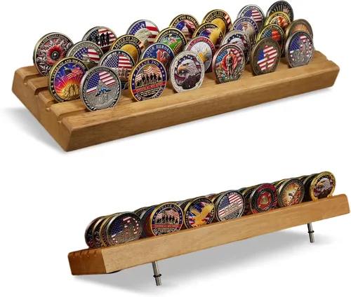 Vista 11 de ASmileIndeep Soporte de exhibición de monedas de desafío militar pequeño, soporte de monedas de desafío de madera con capacidad para 10-12 monedas