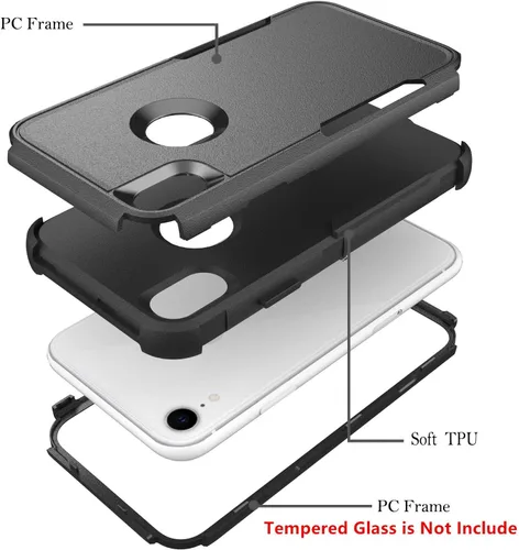 Vista 2 de Funda compatible con Apple iPhone XR, resistente [negra y negra] con [a prueba de golpes] [a prueba de caídas] fundas protectoras para iPhone XR