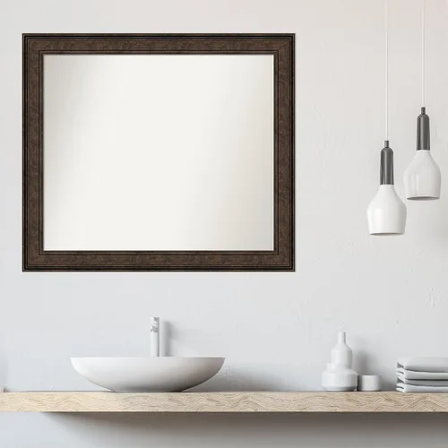 Vista 689 de Amanti Art Espejo de pared personalizado no biselado (25 x 25 pulgadas), marco de bronce acentuado, varios tamaños personalizados, espejo de baño