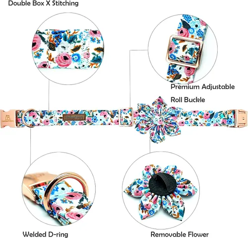 Vista 9 de Collar de perro Lionheart Glory, collar de perro rosa con flor, lindo collar para mascotas con patrón floral ajustable para perros pequeños Rosado