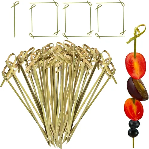 Vista 8 de Potchen 1000 palillos de bambú para cócteles, 4/4.7/6 pulgadas, palillos de dientes para aperitivos, palillos de comida con nudo en bucle
