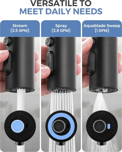 Vista 4 de Cabezal de Repuesto para Rociador de Grifo Extraíble, Cabezal de Rociador Extraíble Negro de 3 Funciones con 9 Adaptadores para Grifo de Fregadero
