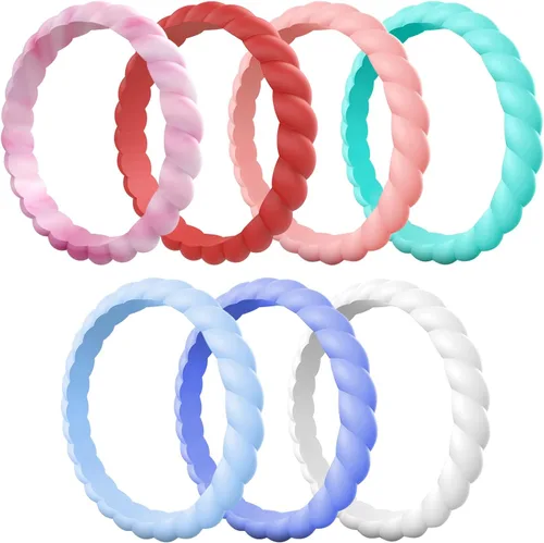 Vista 11 de Egnaro Women's Braided Silicone Wedding Ring, Stylish Stackable Rubber Band