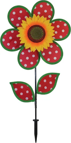 Vista 24 de Molinete con hojas de girasol púrpura "En la Briza" de 19 pulgadas. Incluye estaca para el suelo. Colorida flor para tu patio y jardín, 12", Rojo
