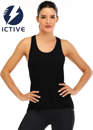 Vista 2 de ICTIVE - Camiseta sin mangas de espalda cruzada con apertura para mujer ideal para correr practicar yoga y otros ejercicios