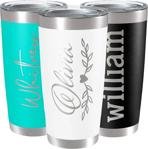 Vista 16 de Vasos personalizados, vaso de acero inoxidable de 20 onzas con tapa 13 diseños diferentes Tazas personalizadas de doble pared aisladas para café