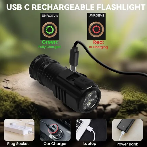 Vista 3 de UNROEVS Mini linterna recargable de 2550 lúmenes con carga USB C, pequeñas linternas de alto lúmenes, 5 modos, luz de bolsillo con clip, linterna