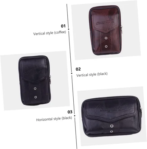 Vista 4 de TENDYCOCO Paquete de 1 bolsa de cintura para hombres monedero para hombres bolso vertical para teléfono móvil bolsa de cuero genuino hombres negro