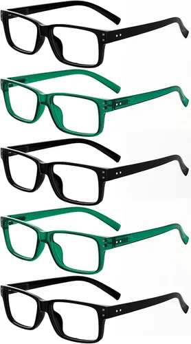 Vista 23 de Eyekepper Gafas de Lectura Vintage para Hombre - 3 Pares Negros y 2 Pares Azules - Gafas Clásicas con Bisagra de Resorte +0.00 3 negro 2 azul
