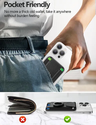 Vista 8 de ExtreLife Cartera Magsafe con agarre, soporte para 6 tarjetas, soporte magnético más fuerte para iPhone 17/16/15/14/13/12, cartera magnética