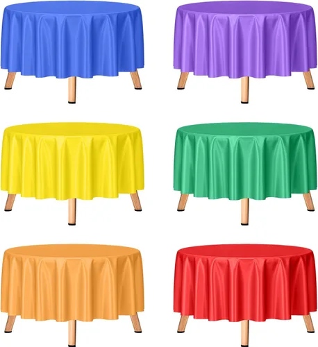 Vista 12 de Mwellewm 6 manteles de plástico desechables, mantel de arcoíris de colores surtidos, rectangular de neón colorido a granel sólido para cumpleaños