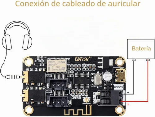 Vista 5 de DROK Placa de Bluetooth, Receptor de Audio de 12V, Módulo de Bluetooth DC 5V-12V, Electrónica Portátil, Circuito de Recepción de Música Estéreo